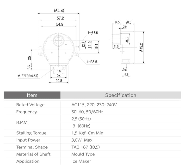 Motor SSM-20H for LG Refrigerator Ice Maker - 5989JA1002M, 5989JA0002N