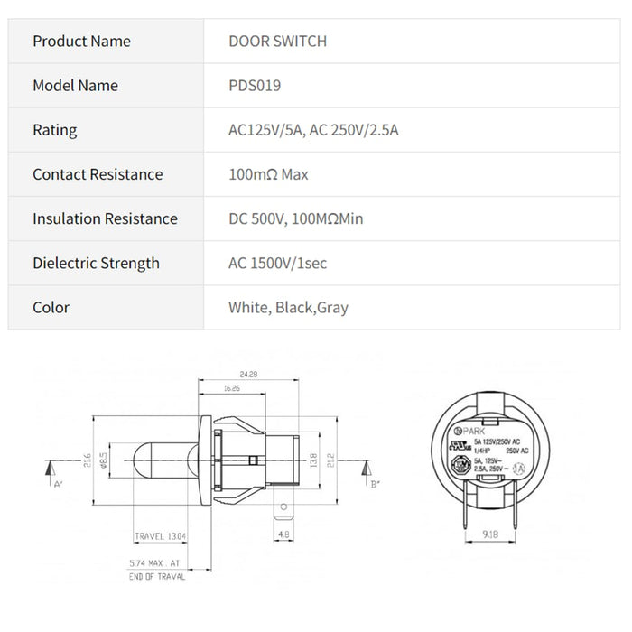 Switch Door-Interlock DA34-00066C for Samsung Refrigerator Refrigerators Door Lock Light On Off