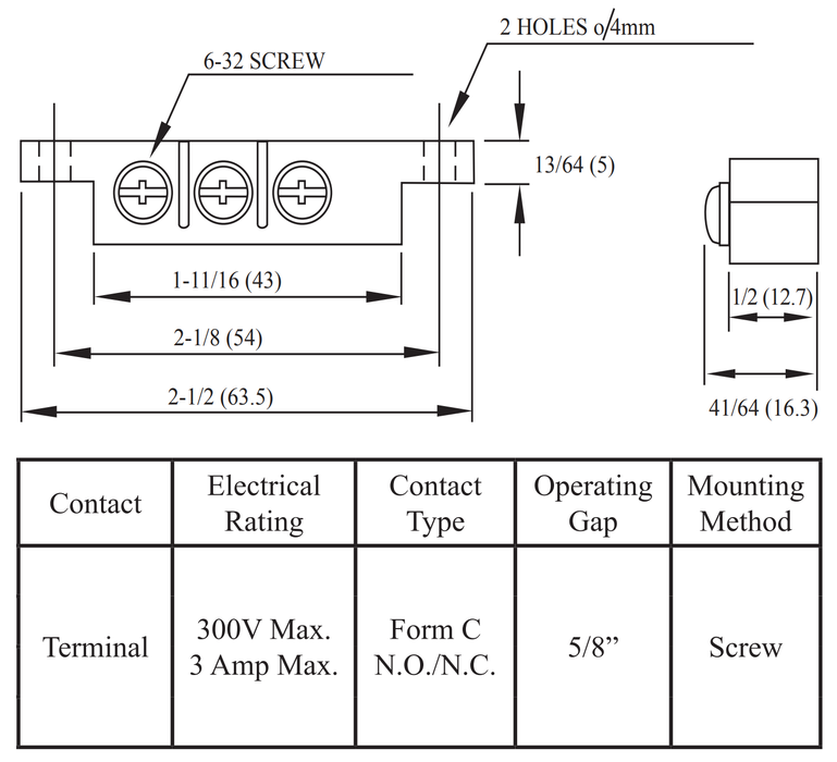 POTTER AMSECO AMS-38B 832T Mechanical Surface Mount Contact Magnetic Reed Switch, 300 Volt AC / 3 Amp, AMS-38